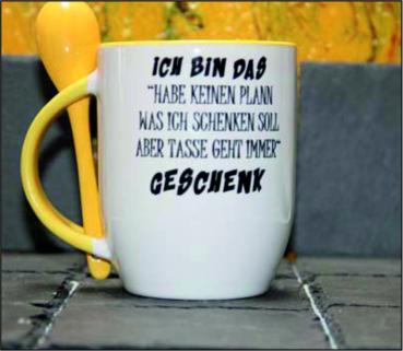 Weiße Tasse mit Spruch "ICH HABE KEINEN PLAN WAS ICH SCHENKEN SOLL"  TASSE